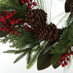 Pinecone and Red Berry Mixed Leaf Christmas Wreath Christmas Wreaths|