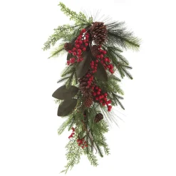 Pinecone and Red Berry Mixed Leaf Christmas Teardrop Swag Christmas Wreaths|