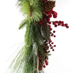 Pinecone and Red Berry Mixed Leaf Christmas Teardrop Swag Christmas Wreaths|