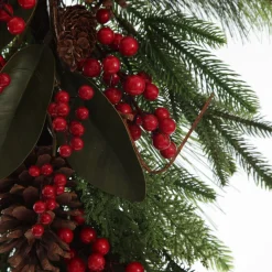 Pinecone and Red Berry Mixed Leaf Christmas Teardrop Swag Christmas Wreaths|