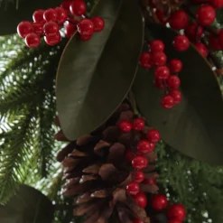 Pinecone and Red Berry Mixed Leaf Christmas Teardrop Swag Christmas Wreaths|