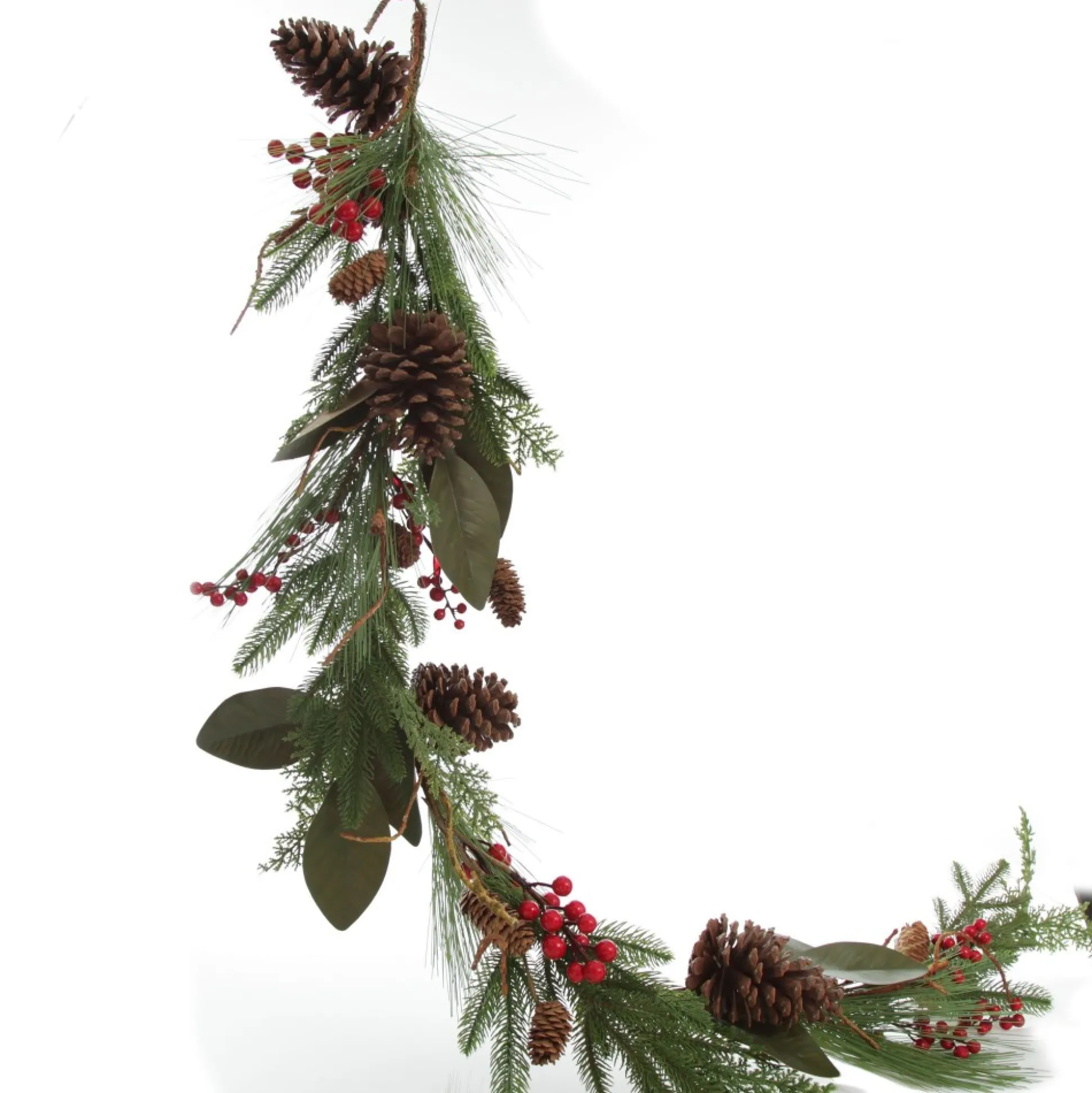 Pinecone and Red Berry Mixed Leaf Christmas Garland Christmas Garlands|