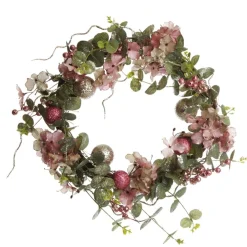 Pink and Champagne Glitter Ball Floral Christmas Wreath Christmas Wreaths|