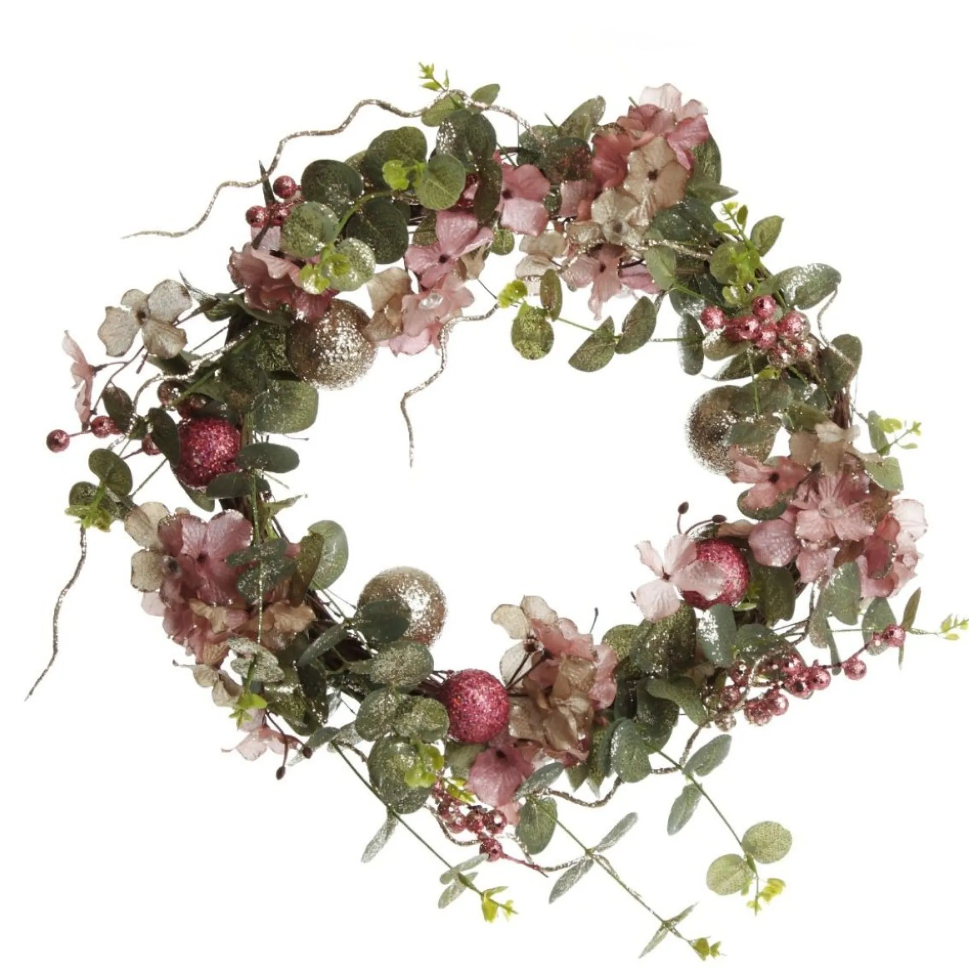Pink and Champagne Glitter Ball Floral Christmas Wreath Christmas Wreaths|