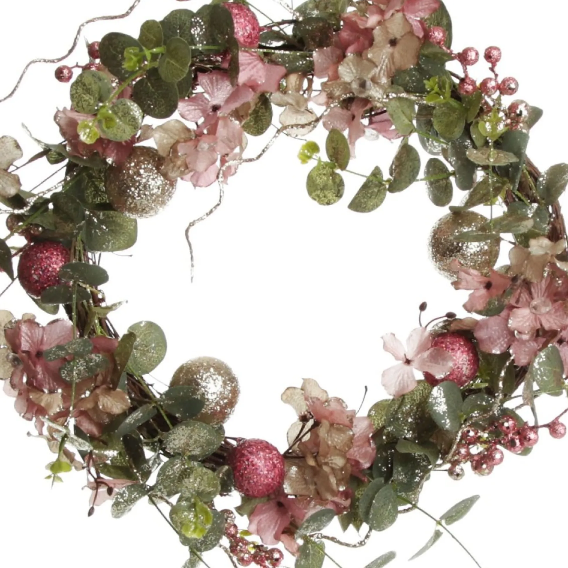 Pink and Champagne Glitter Ball Floral Christmas Wreath Christmas Wreaths|