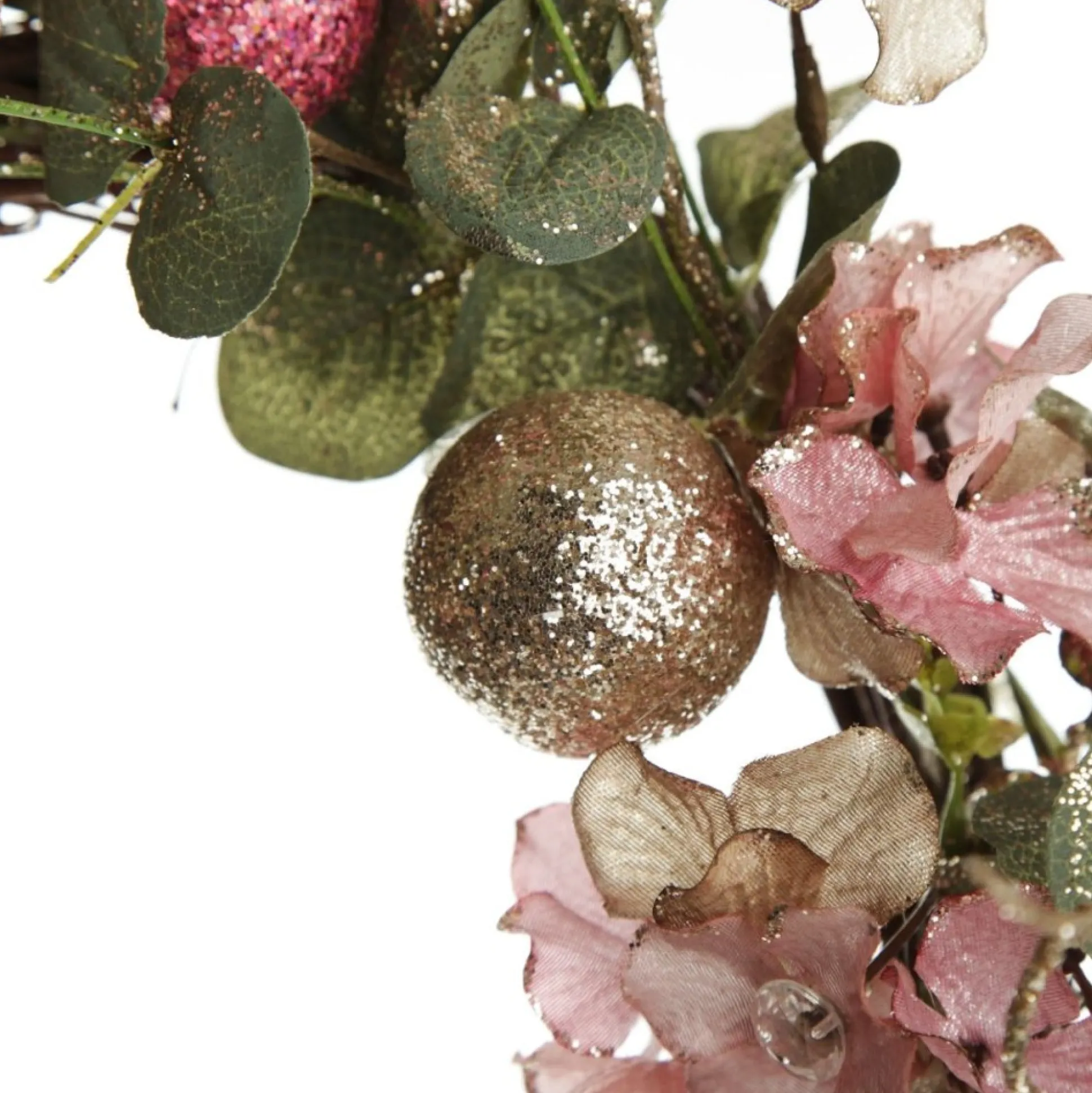 Pink and Champagne Glitter Ball Floral Christmas Wreath Christmas Wreaths|