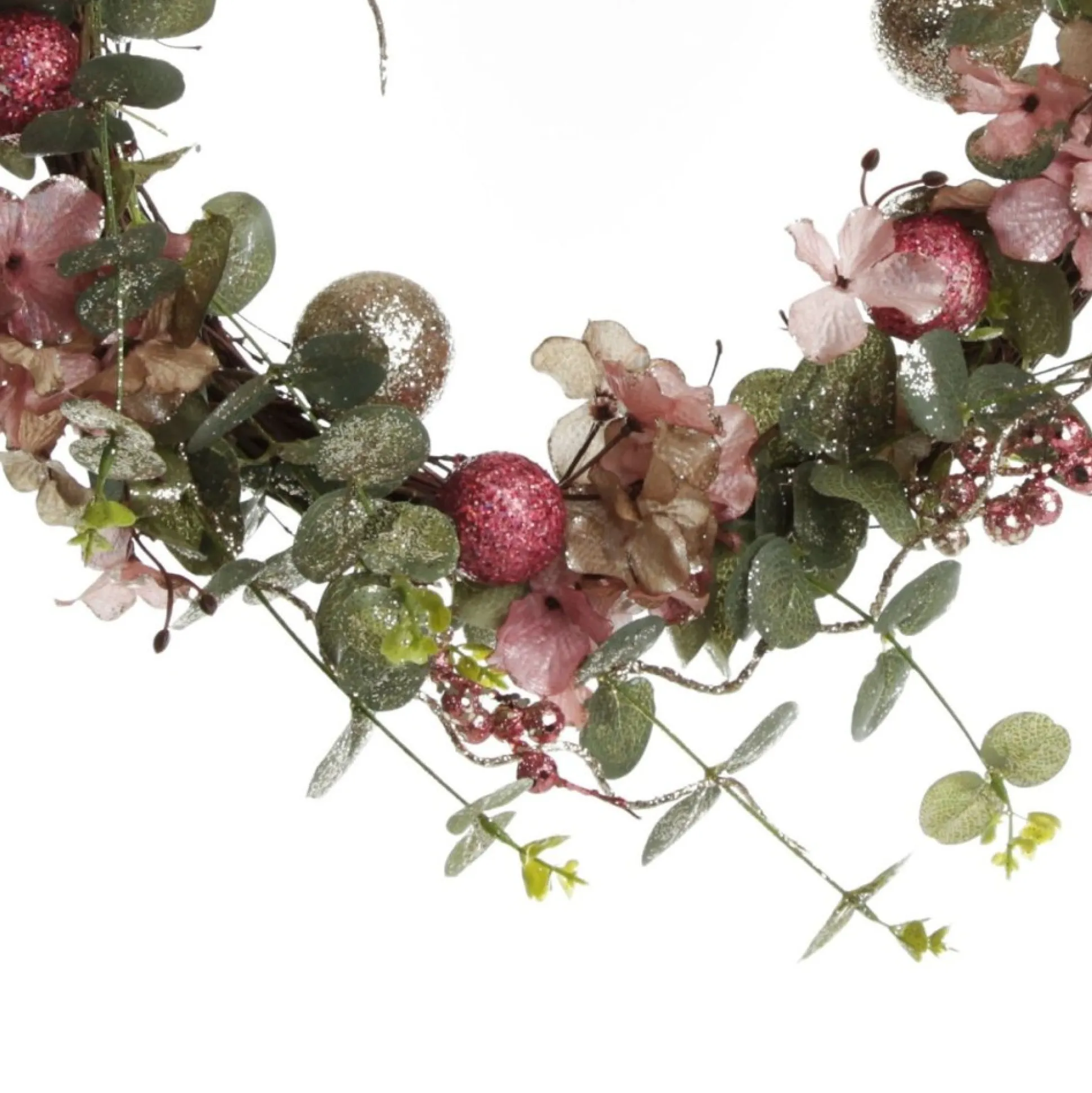 Pink and Champagne Glitter Ball Floral Christmas Wreath Christmas Wreaths|