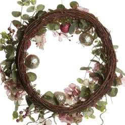 Pink and Champagne Glitter Ball Floral Christmas Wreath Christmas Wreaths|