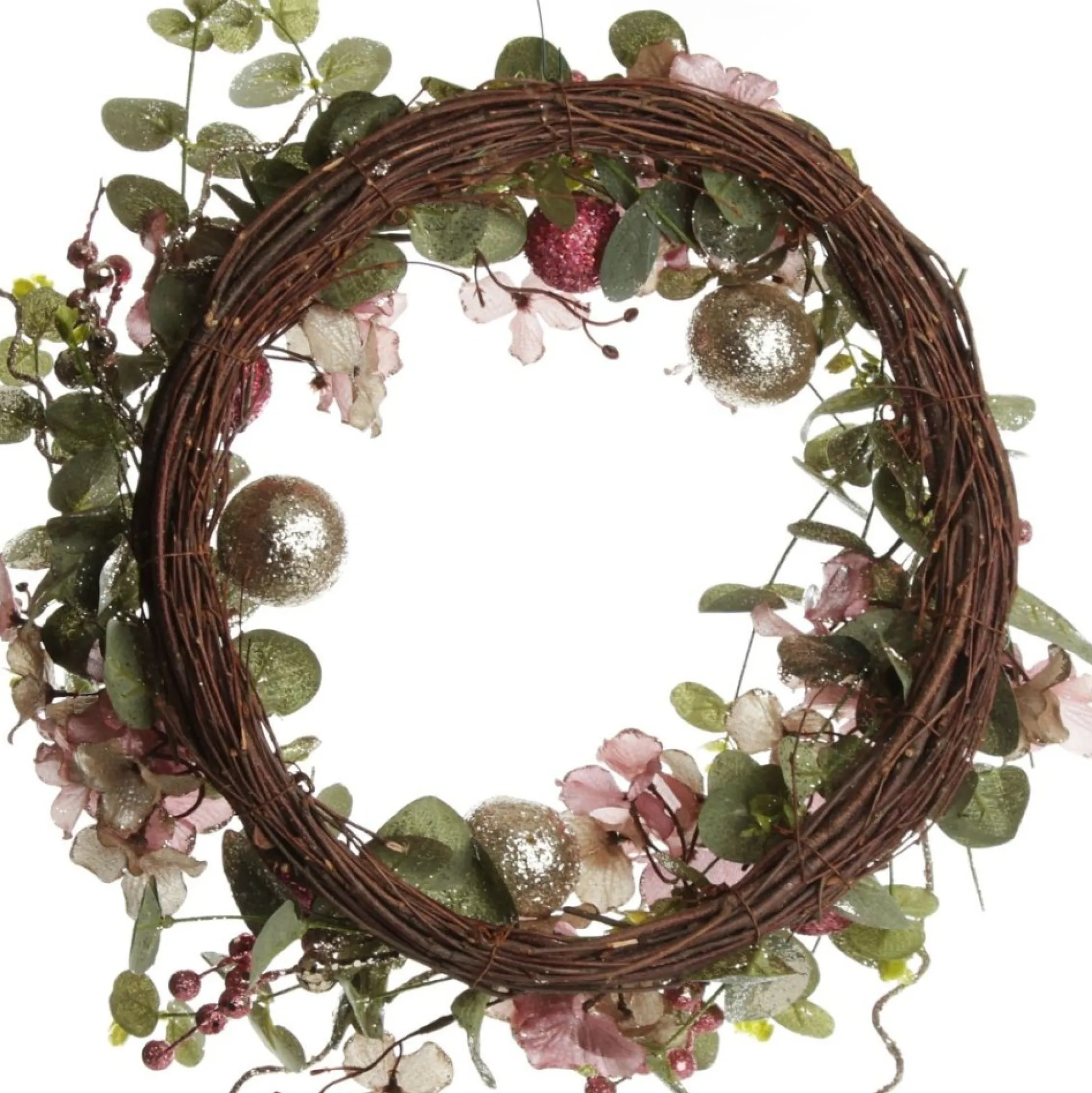 Pink and Champagne Glitter Ball Floral Christmas Wreath Christmas Wreaths|