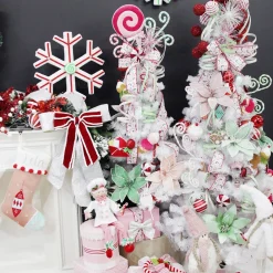 Pink and White Chenille Stick Candy Cane Christmas Pick Christmas Tree Picks|