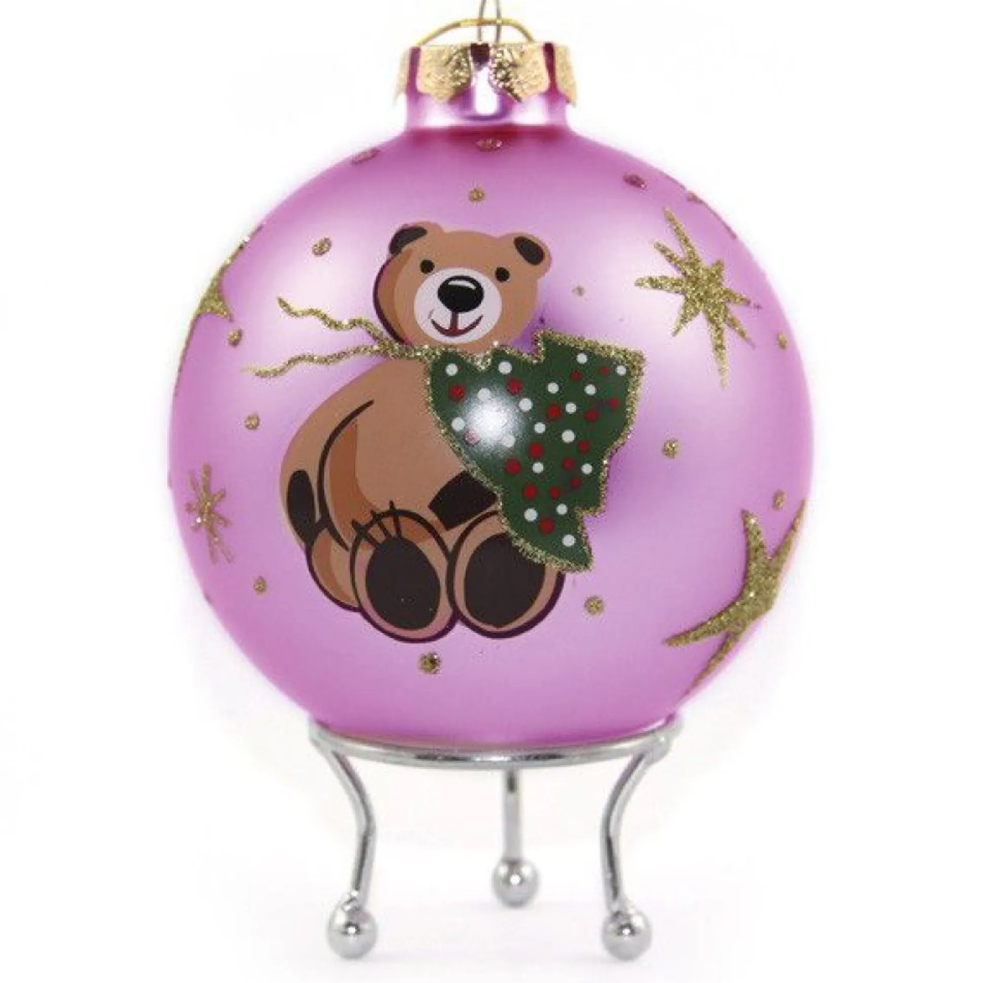 Pink Christmas Bear with Tree Bauble Personalised Baubles|