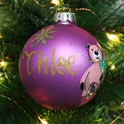Pink Christmas Bear with Tree Bauble Personalised Baubles|