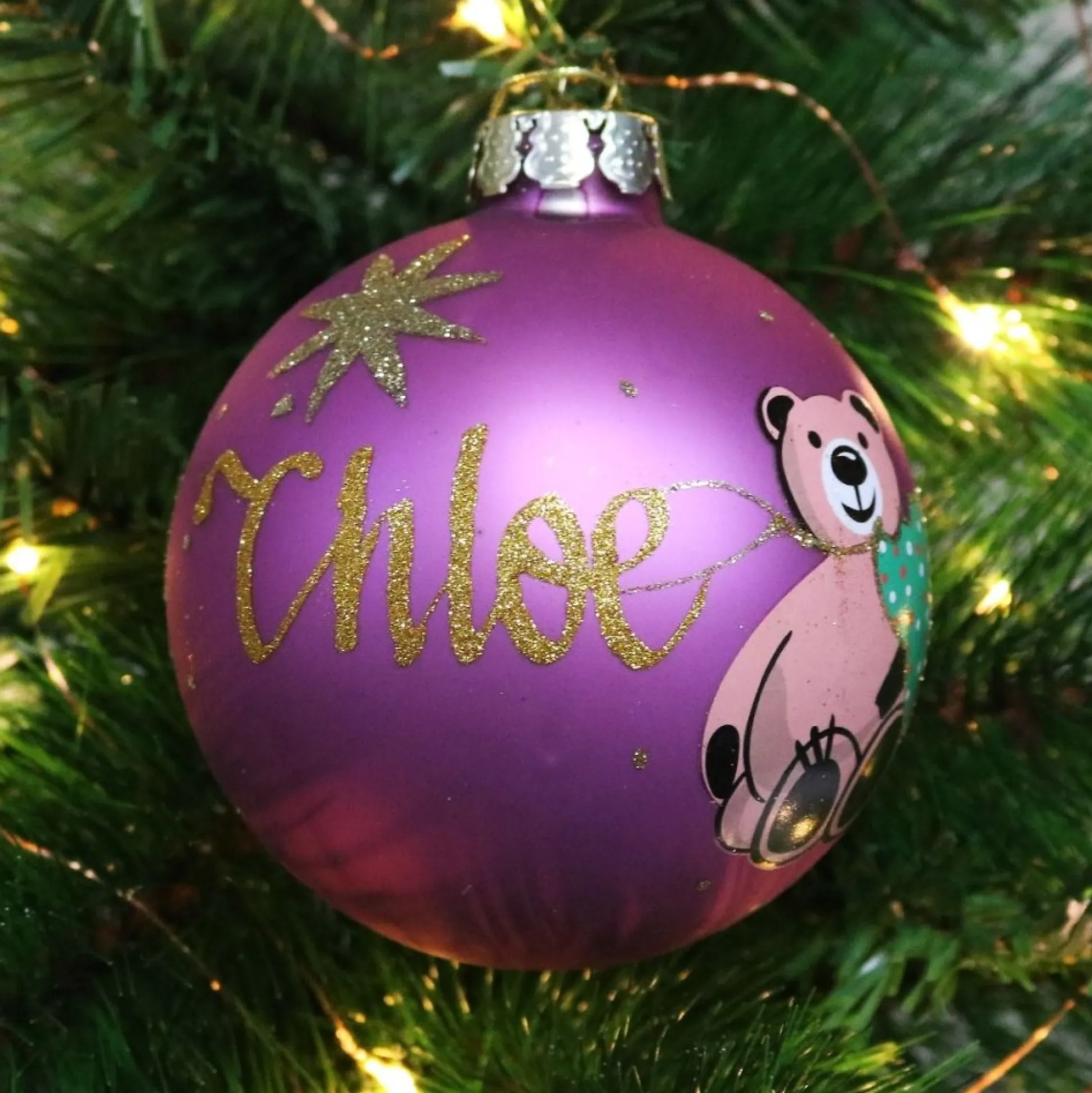 Pink Christmas Bear with Tree Bauble Personalised Baubles|