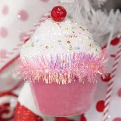 Pink Cupcake with Frosting and Sprinkles Christmas Tree Decoration Christmas Tree Decorations|