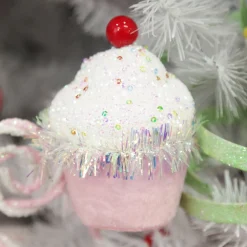 Pink Cupcake with Frosting and Sprinkles Christmas Tree Decoration Christmas Tree Decorations|