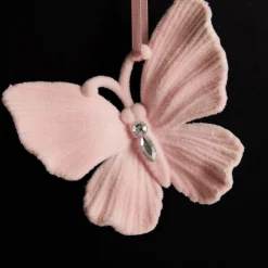 Pink Flocked Butterfly Tree Decoration Butterflies And Birds|