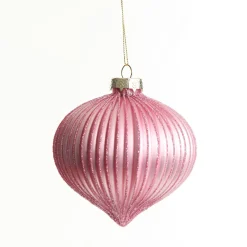 Pink Glass Ribbed Onion Christmas Bauble Decorative Christmas Baubles|