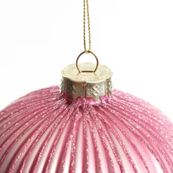 Pink Glass Ribbed Onion Christmas Bauble Decorative Christmas Baubles|