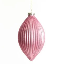 Pink Glass Ribbed Teardrop Christmas Bauble Decorative Christmas Baubles|