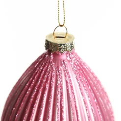 Pink Glass Ribbed Teardrop Christmas Bauble Decorative Christmas Baubles|