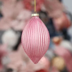 Pink Glass Ribbed Teardrop Christmas Bauble Decorative Christmas Baubles|