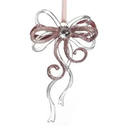 Pink Glitter and Clear Acrylic Bow Tree Decoration Christmas Tree Decorations|