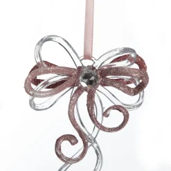 Pink Glitter and Clear Acrylic Bow Tree Decoration Christmas Tree Decorations|