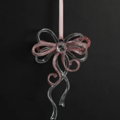 Pink Glitter and Clear Acrylic Bow Tree Decoration Christmas Tree Decorations|