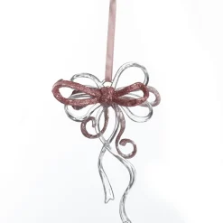 Pink Glitter and Clear Acrylic Bow Tree Decoration Christmas Tree Decorations|