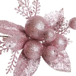 Pink Glitter Ball and Leaf Pick - Set of 2 Christmas Pick|Pink Glitter Ball And Leaf Pick - Set Of 2
