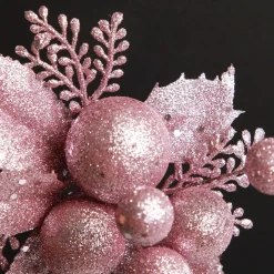 Pink Glitter Ball and Leaf Pick - Set of 2 Christmas Pick|Pink Glitter Ball And Leaf Pick - Set Of 2