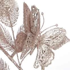 Pink Glitter Feathers with Butterfly Spray Pick Christmas Sprays|