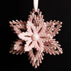 Pink Glitter Flower Christmas Tree Decoration Snowflakes And Stars|