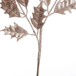 Pink Glitter Holly Leaf Spray Christmas Sprays|