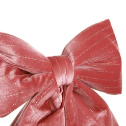 Pink Padded Velour Bow with Glitter Stripe Christmas Bells And Bows|