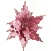 Pink Plum Sequin Poinsettia Flower Stem Christmas Flowers|