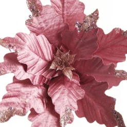 Pink Plum Sequin Poinsettia Flower Stem Christmas Flowers|