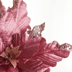 Pink Plum Sequin Poinsettia Flower Stem Christmas Flowers|