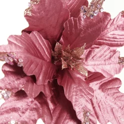 Pink Plum Sequin Poinsettia Flower Stem Christmas Flowers|