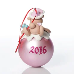 Pink Teddy Christmas Character Bauble Personalised Baubles|