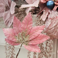Pink Velour Fan Flower Clip with Jewel Centre Christmas Flowers|