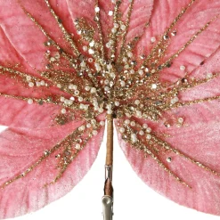 Pink Velour Fan Flower Clip with Jewel Centre Christmas Flowers|