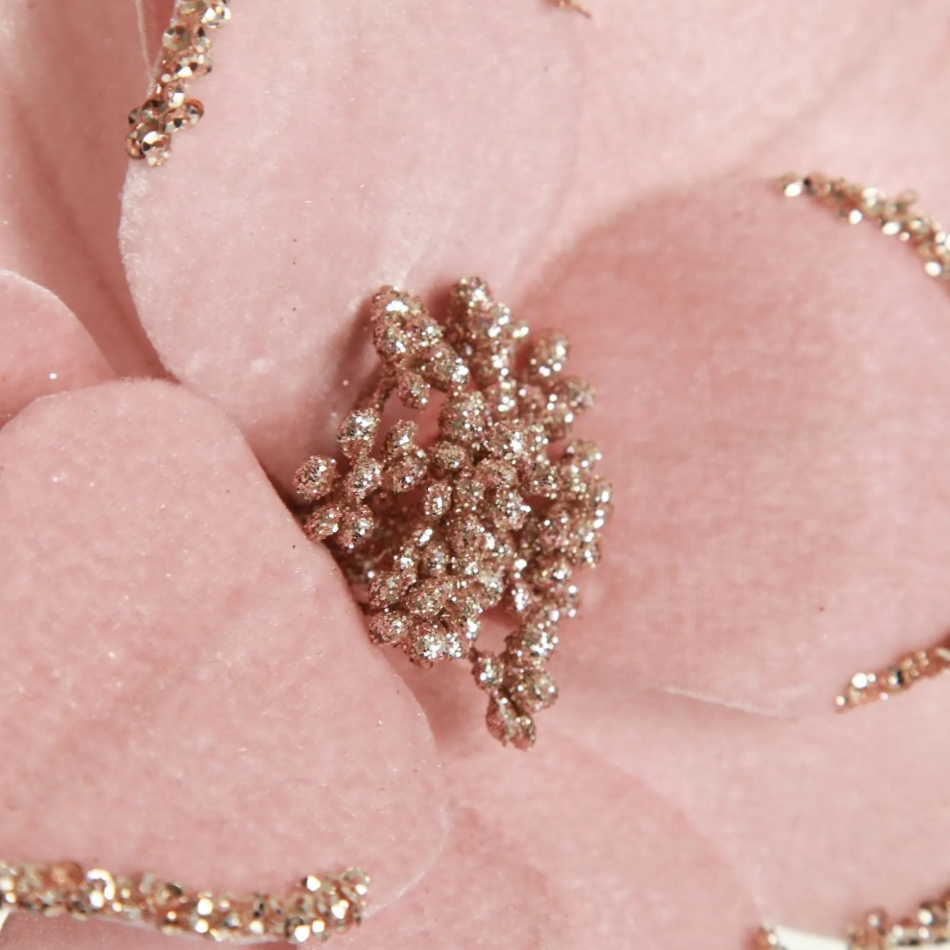 Pink Velour Poinsettia Flower Stem with Glitter Edge Christmas Flowers|