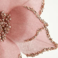 Pink Velour Poinsettia Flower Stem with Glitter Edge Christmas Flowers|