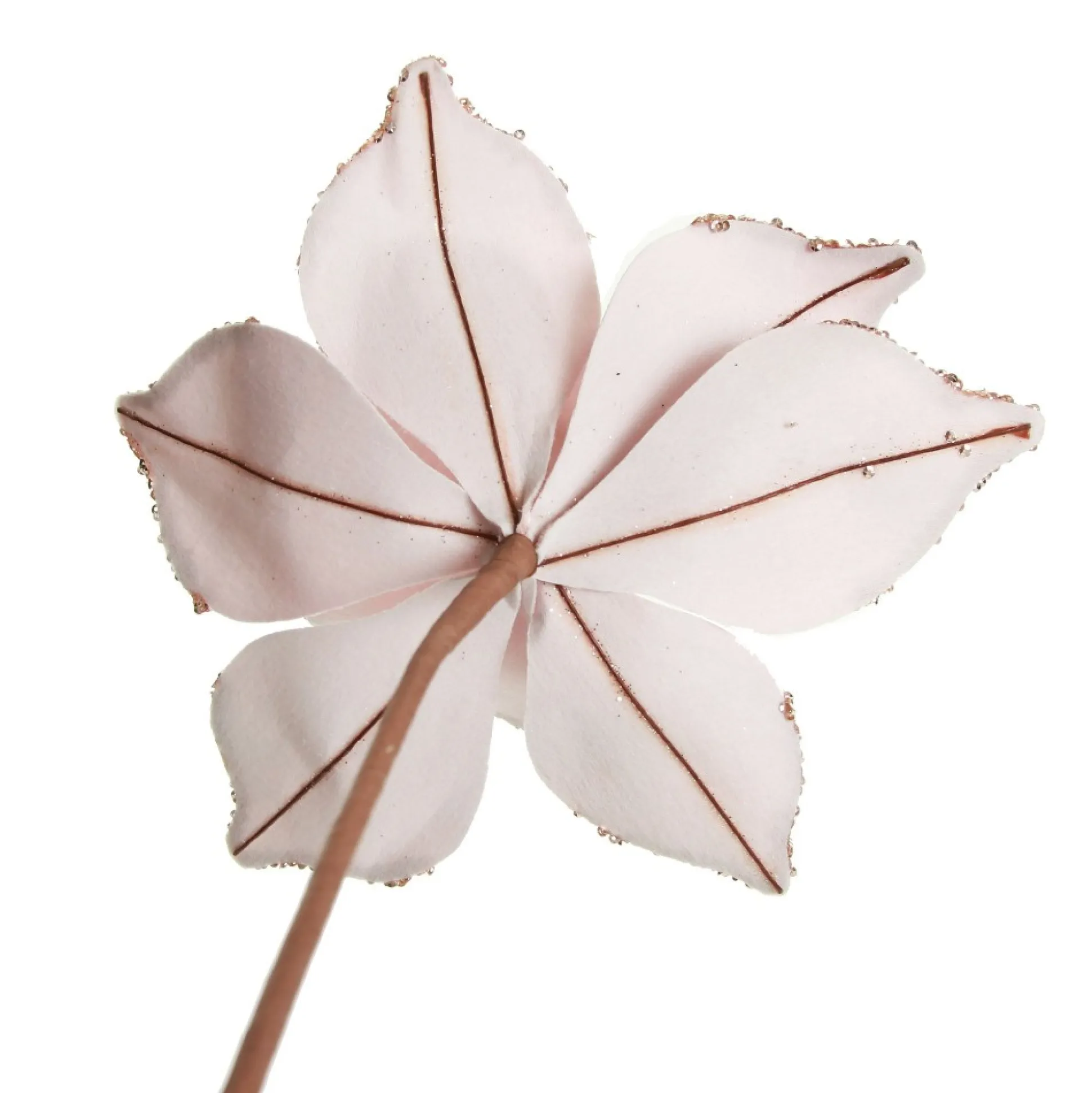 Pink Velour Poinsettia Flower Stem with Glitter Edge Christmas Flowers|