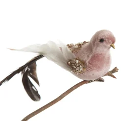 Pink Velvet Bird with Sequins Butterflies And Birds|