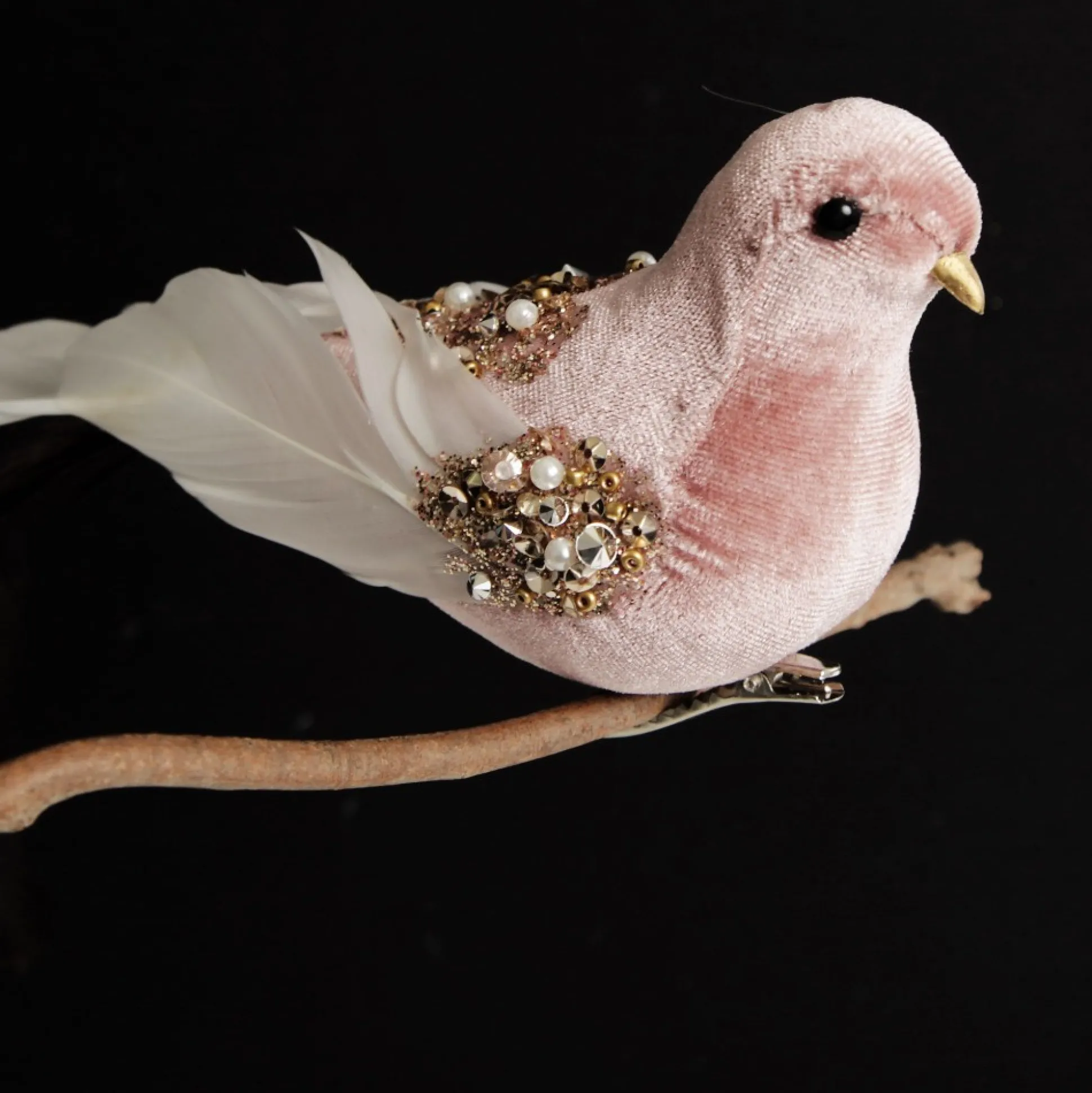 Pink Velvet Bird with Sequins Butterflies And Birds|