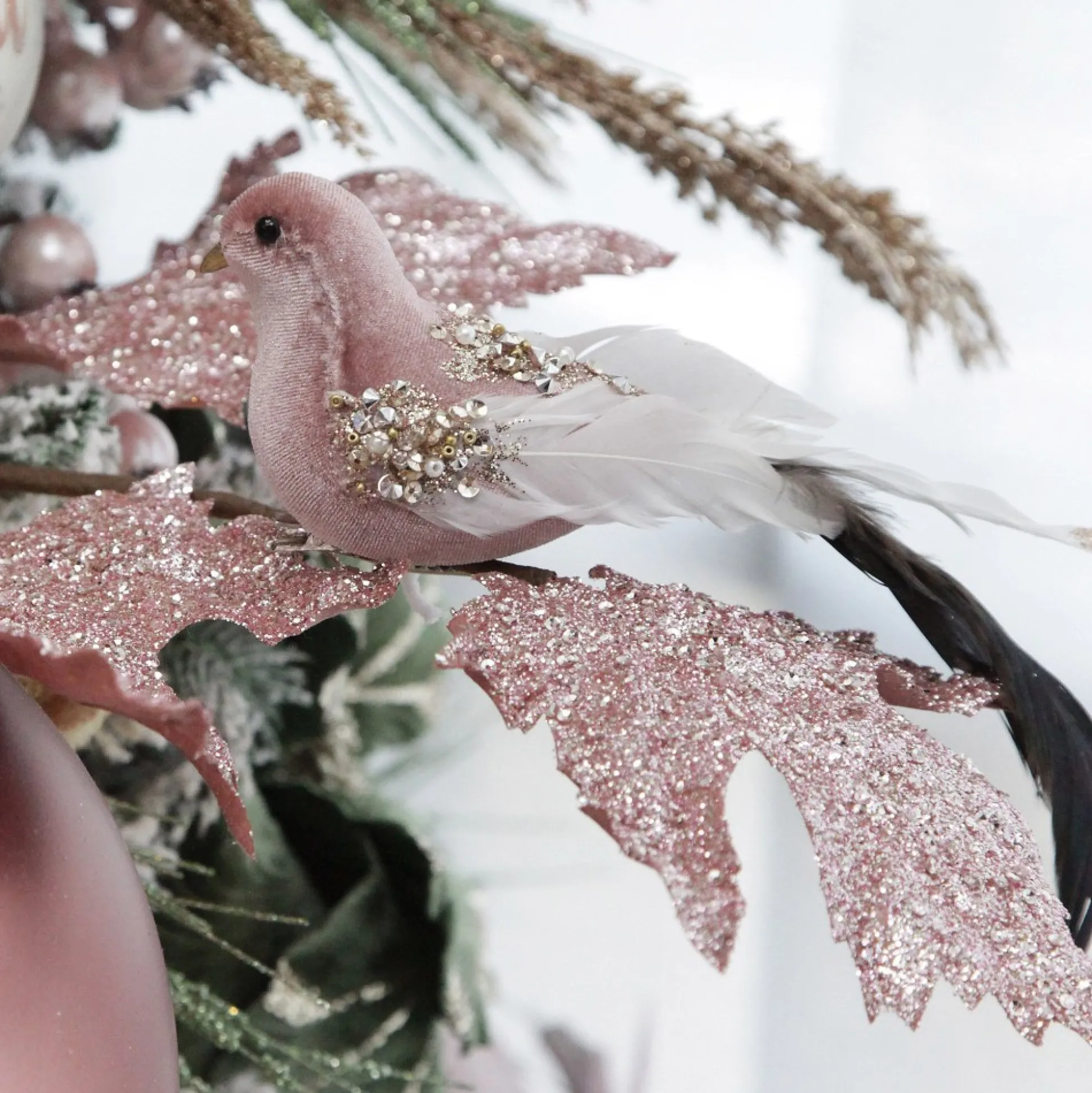 Pink Velvet Bird with Sequins Butterflies And Birds|