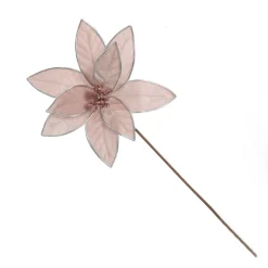 Pink Velvet Flower Stem with Silver Trim Christmas Flowers|