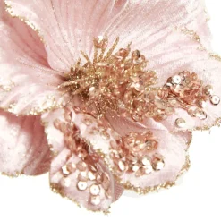 Pink Velvet Magnolia Flower with Champagne Sequin Tips Christmas Flowers|